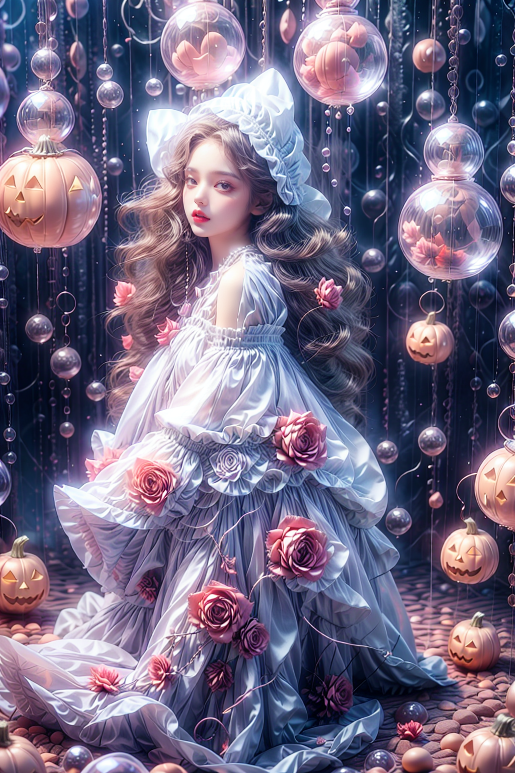03645-3214722373-in a surreal photo,real person,shoot,1girl,quite,pumpkin,red rose,complex layering,depth of field,the whole body,standing,((myst.png